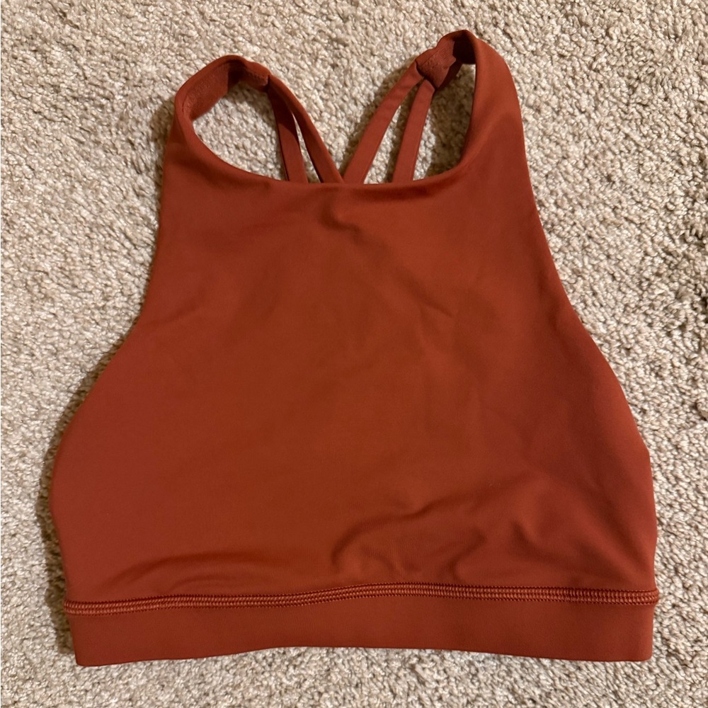 lululemon Energy High-Neck Longline Bra Medium Support, B-D Cups (rust color)